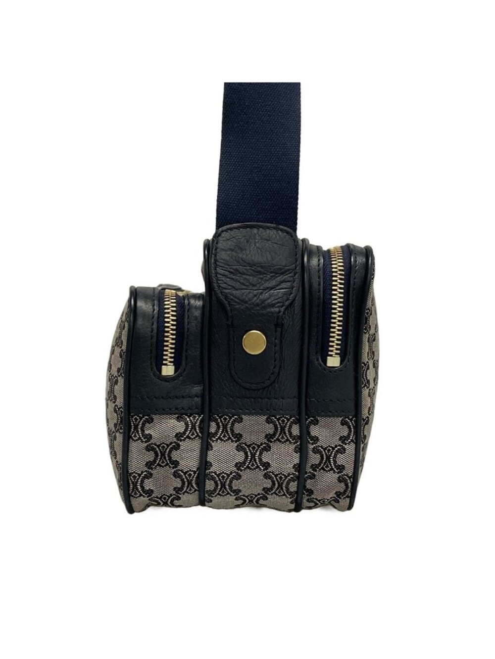 Celine Shoulder Bag Macadam Pattern Light Gray Dark Navy Leather - Picture 4 of 15